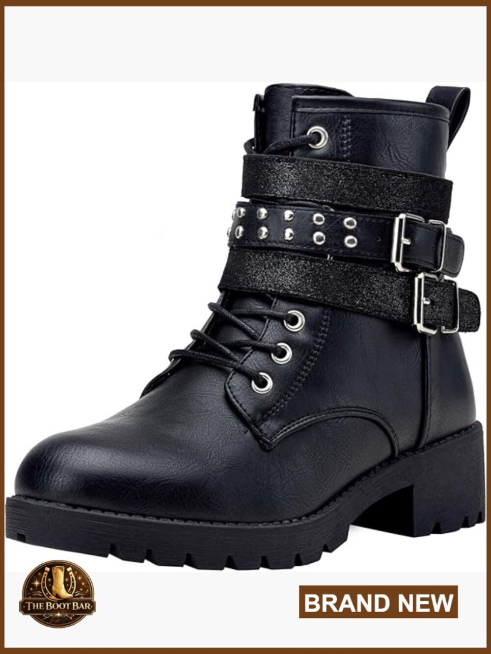 Women's Ankle Boots Combat Lace Up Short Booties with Zipper Low Heel